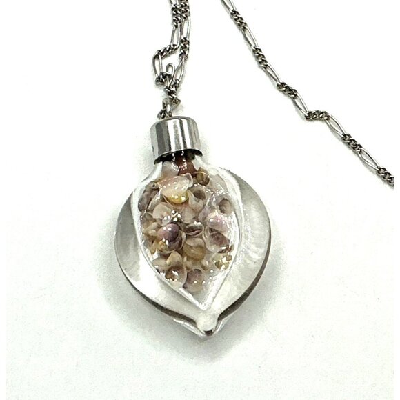 Glass Teardrop Necklace With Seashells with Sterling silver chain - Picture 2 of 7